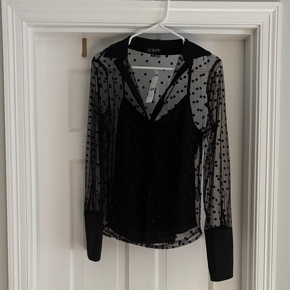 J. Crew Black Sheer Polka Dot Blouse